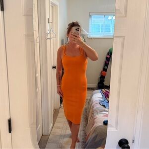 Alice + Olivia Bright Orange Midi Dress